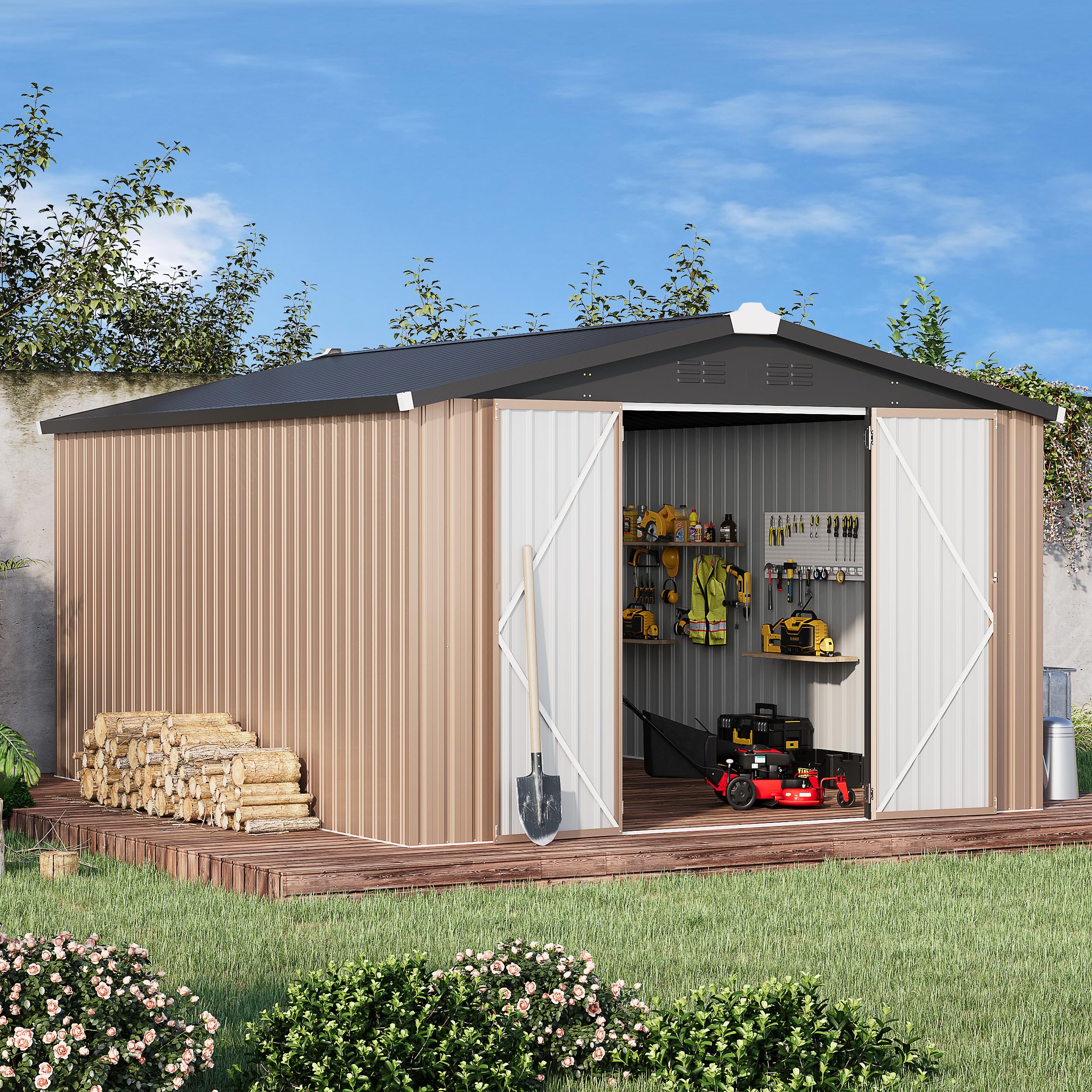 Amazon.com : AECOJOY 10' x 14' Shed Metal, Outdoor Storage Sheds